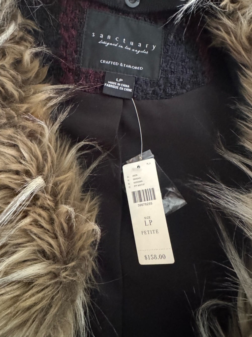 Sanctuary Yannah Plaid Vest Faux Fur Collar Anthropologie NWT $158 - Picture 6 of 6